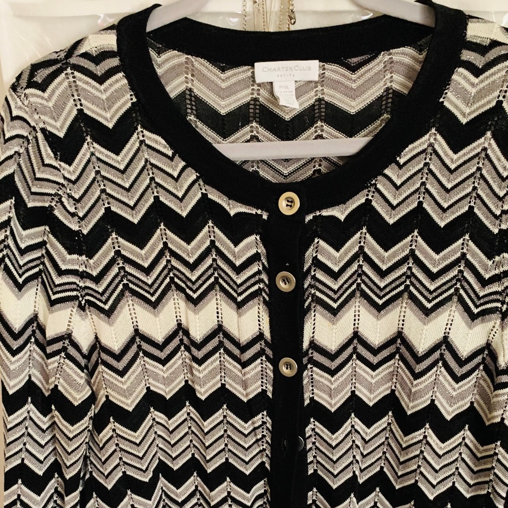 Charter Club cardigan, tunic length XL Petite in BLK/Silver/White